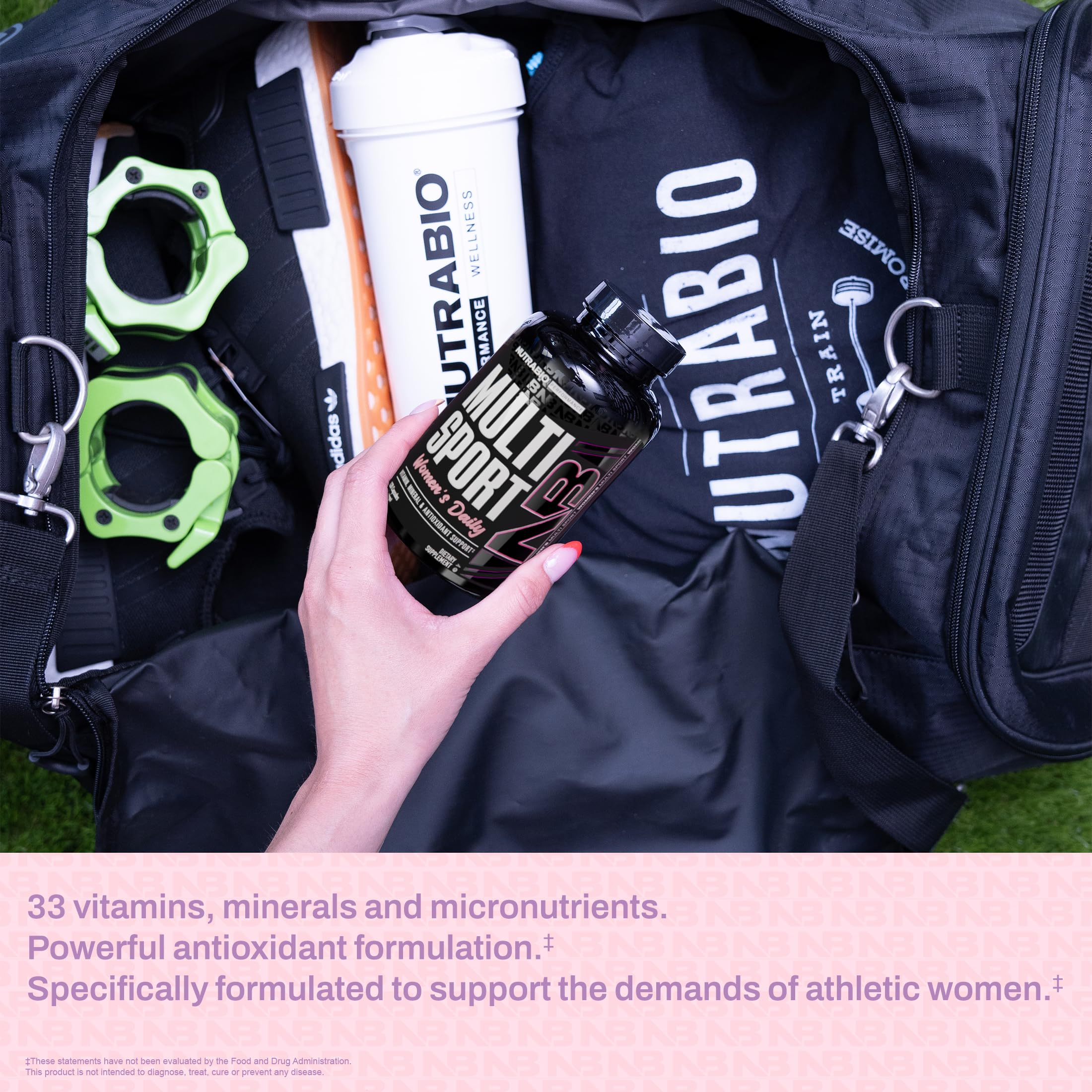 NutraBio Multisport Women non-GMO kosher logo on label