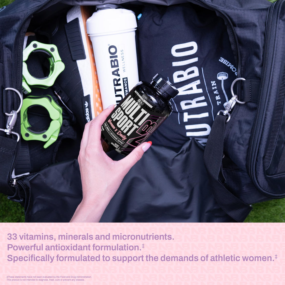 NutraBio Multisport Women non-GMO kosher logo on label