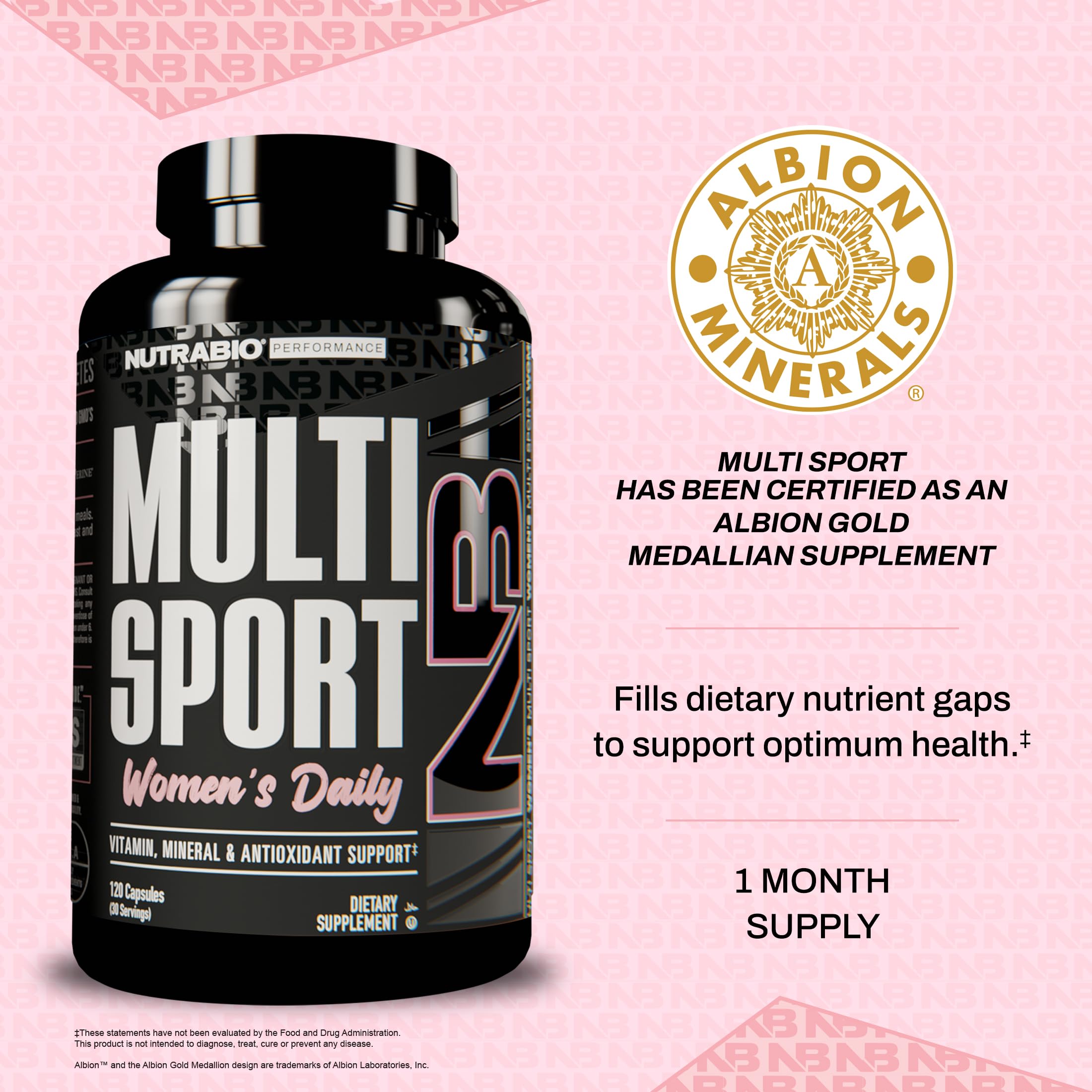 NutraBio Multisport Women vitamin tablet stack suggests daily intake