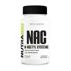 NutraBio NAC bottle close-up showing 600 mg capsules for immune support