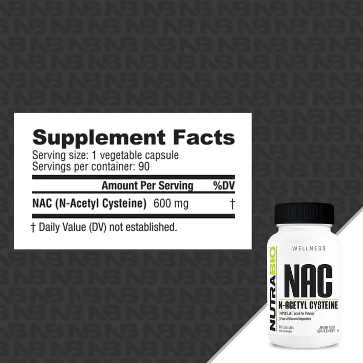 NutraBio NAC capsules on blister pack signaling high-purity and non-GMO quality