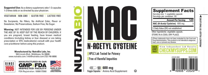 Close-up of NutraBio NAC capsules to convey potency and consistency