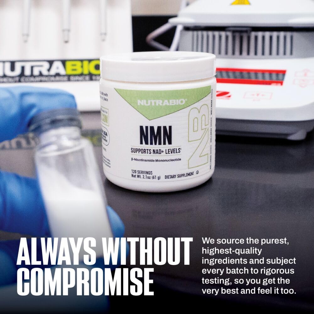 Flat lay of NutraBio NMN packaging supporting healthy aging goals.