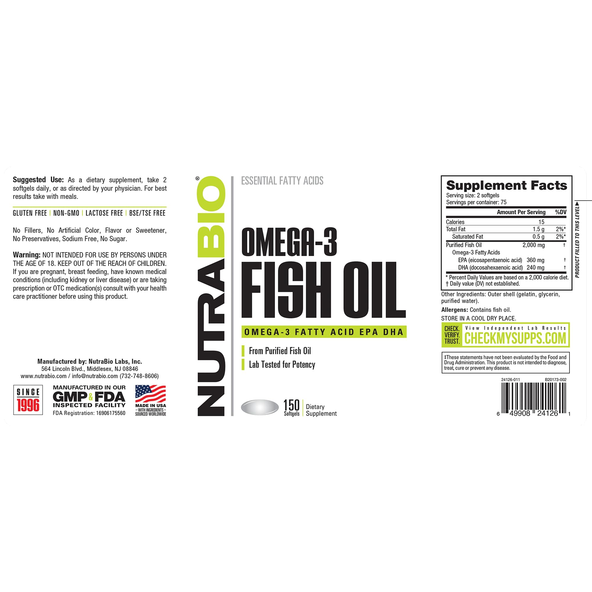 NutraBio Omega-3 softgels beside healthy foods for diet support