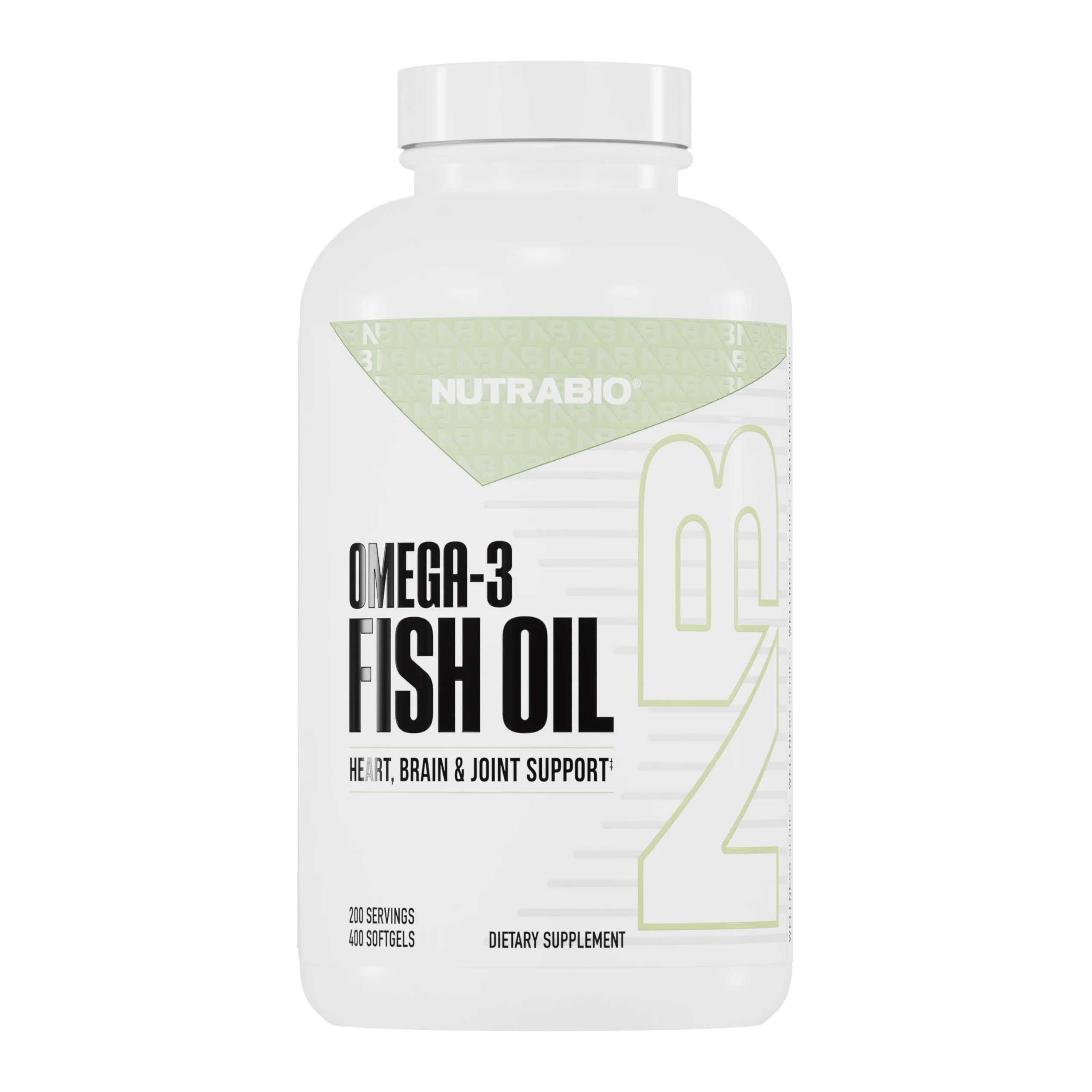 NutraBio Omega-3 2000mg bottle front showing packaging for heart health support
