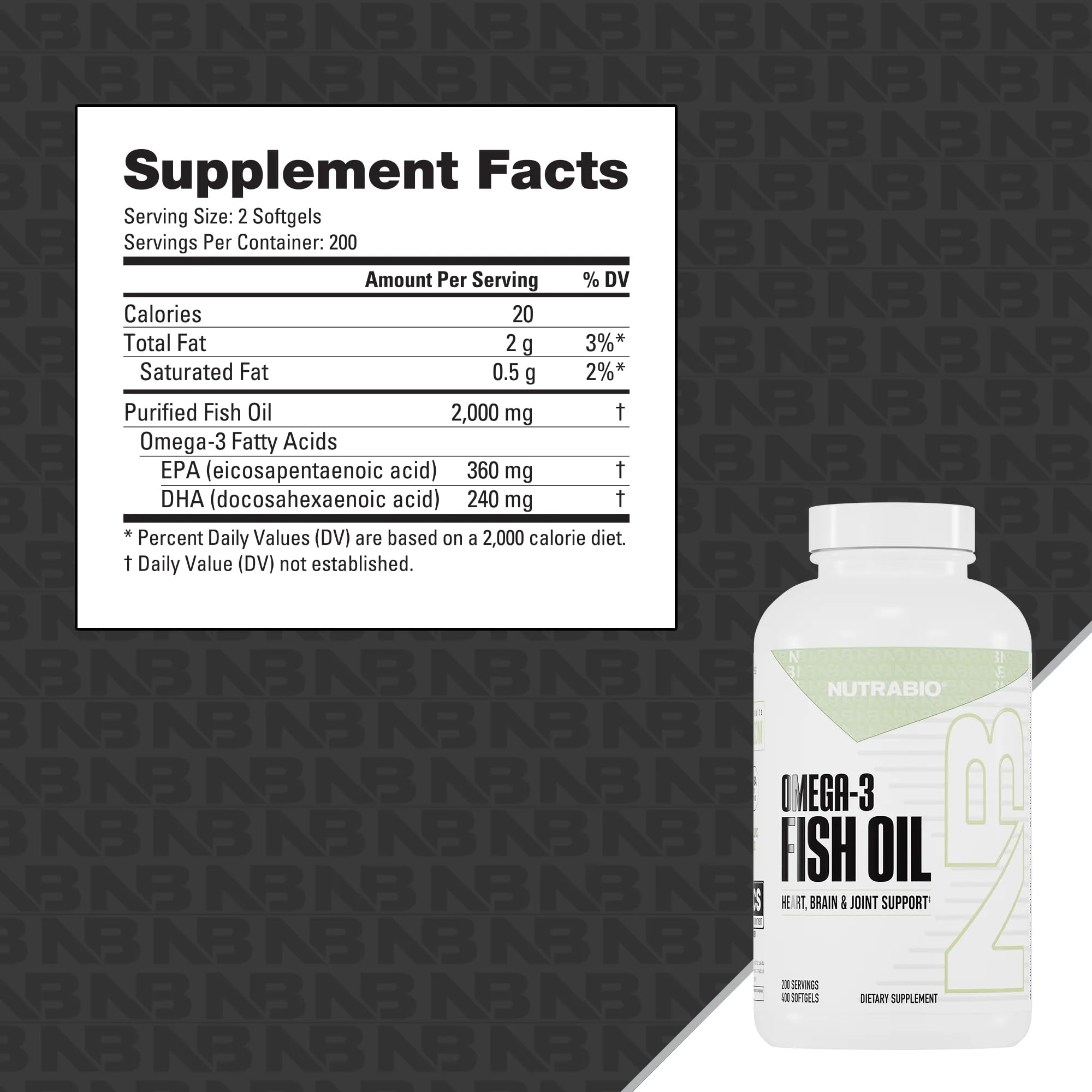 NutraBio Omega-3 softgels closeup highlighting convenient capsules