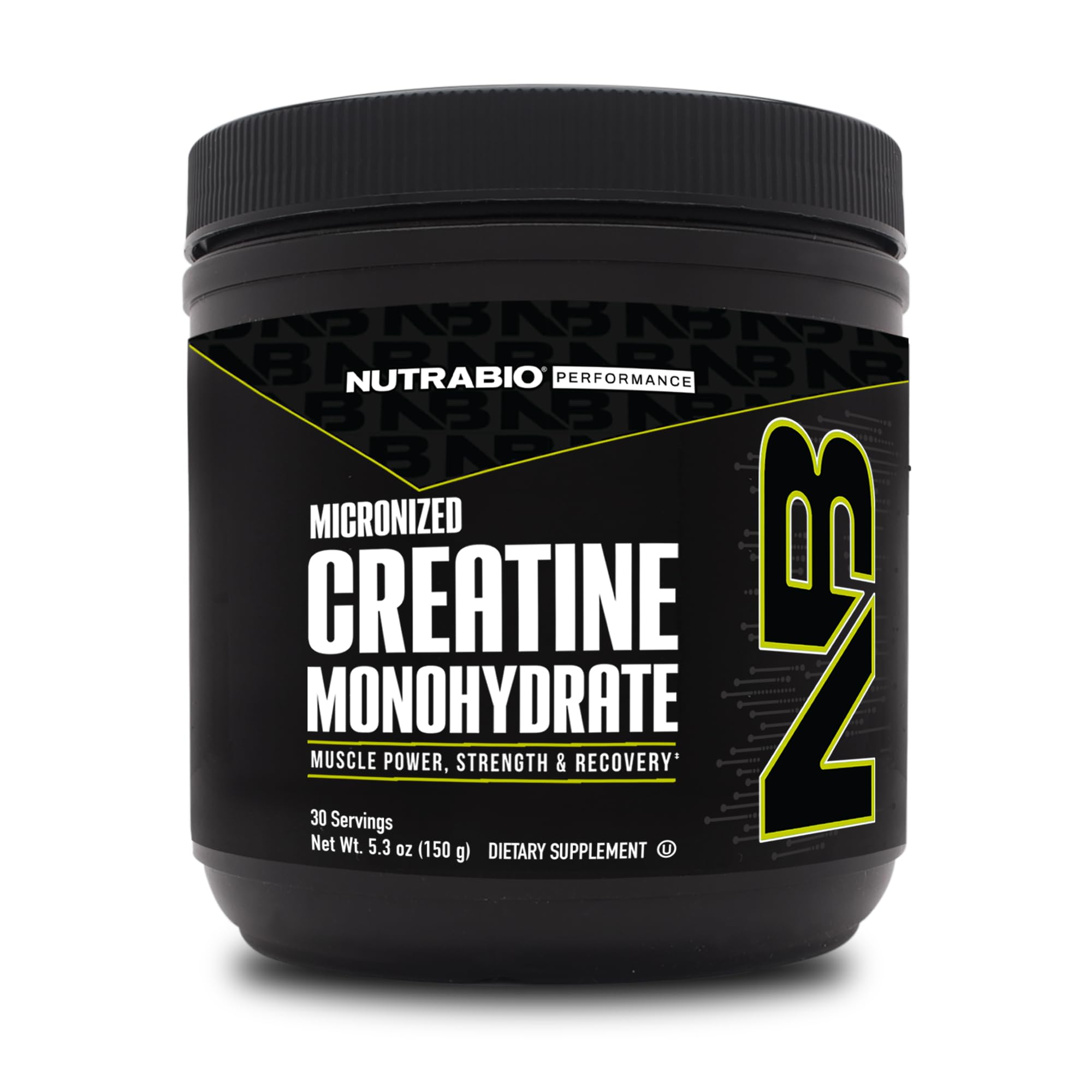 NutraBio pure micronized creatine monohydrate bottle for precise dosing and storage