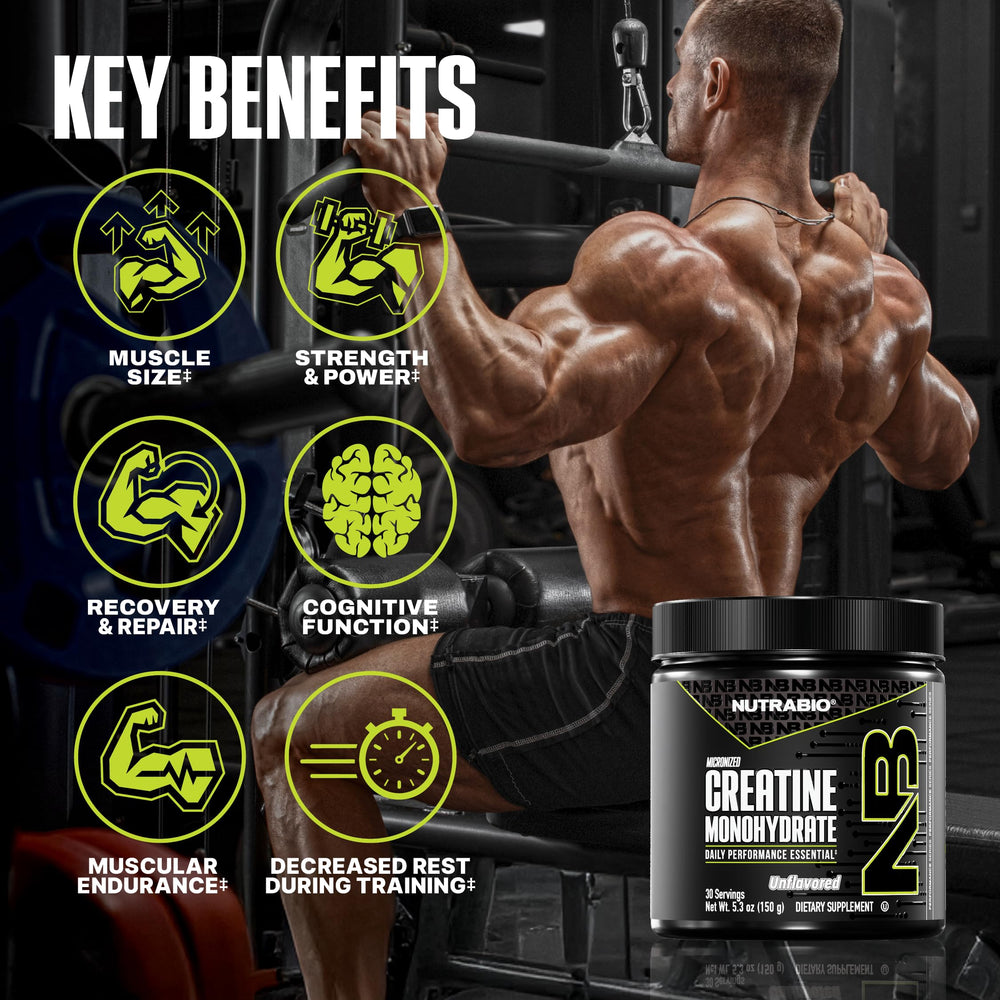 NutraBio pure micronized creatine scoop shown for daily serving