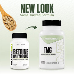NutraBio TMG packaging front emphasizes quality and full disclosure.