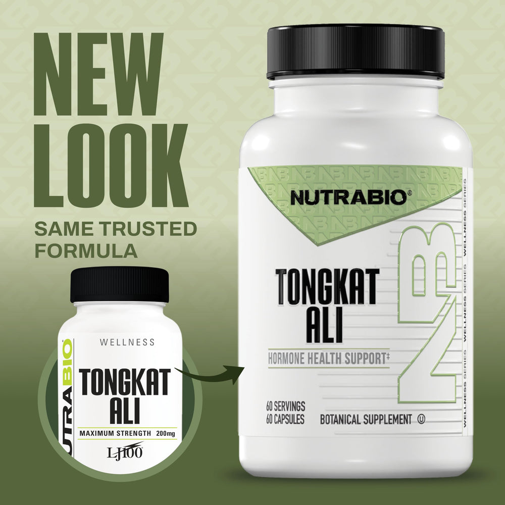 NutraBio LJ100 label close-up highlighting purity and potency