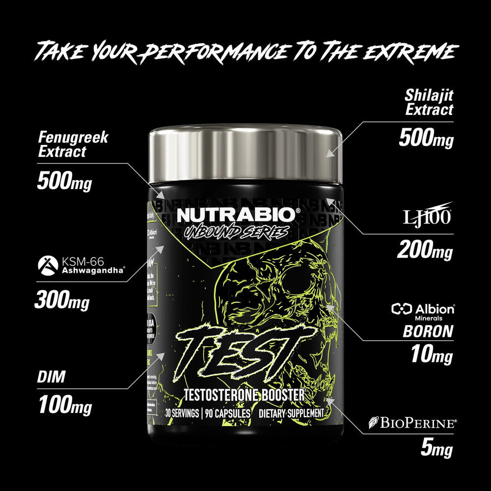 NutraBio Unbound Test capsules show a daily use supplement for workouts.