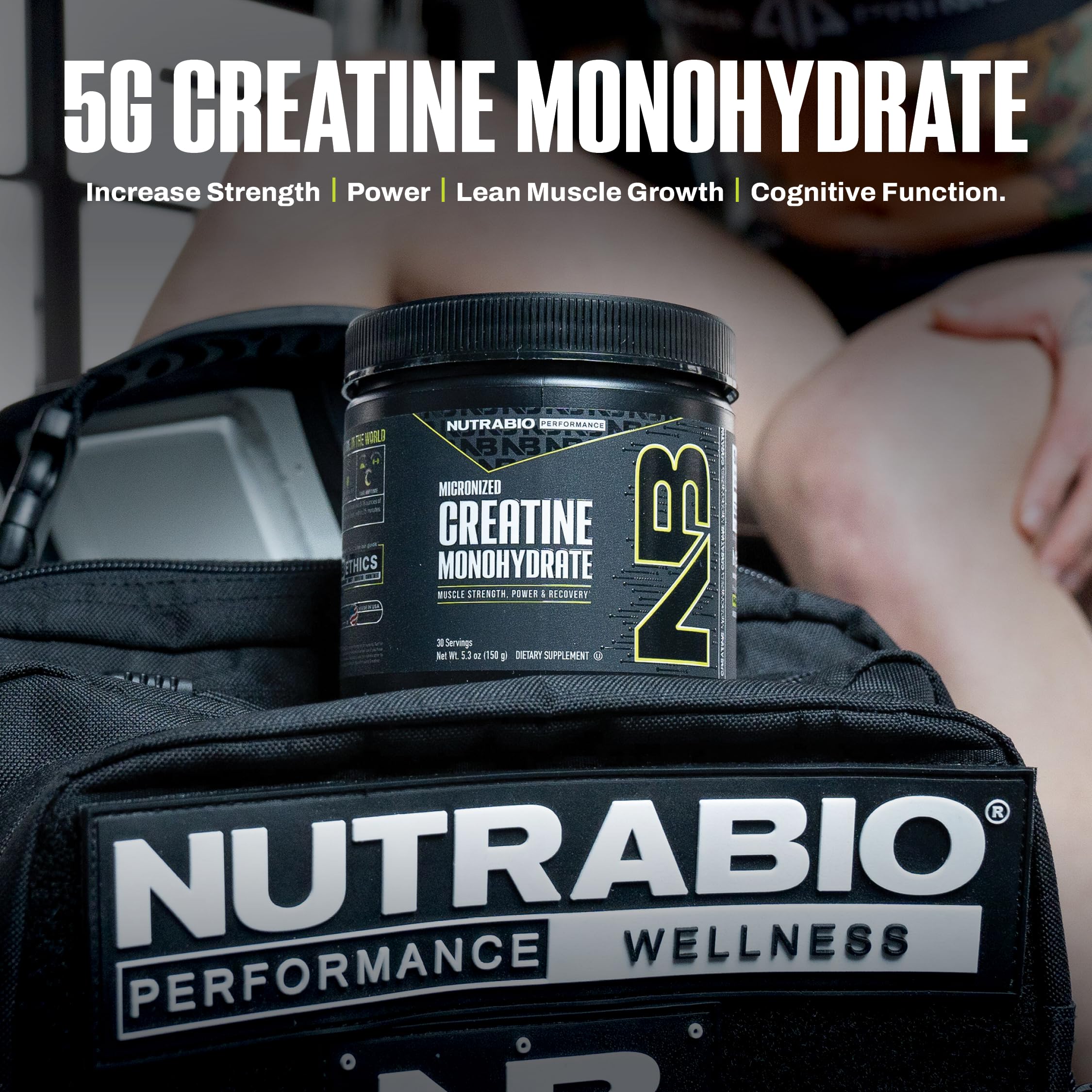 NutraBio vegetarian-friendly badge on creatine packaging
