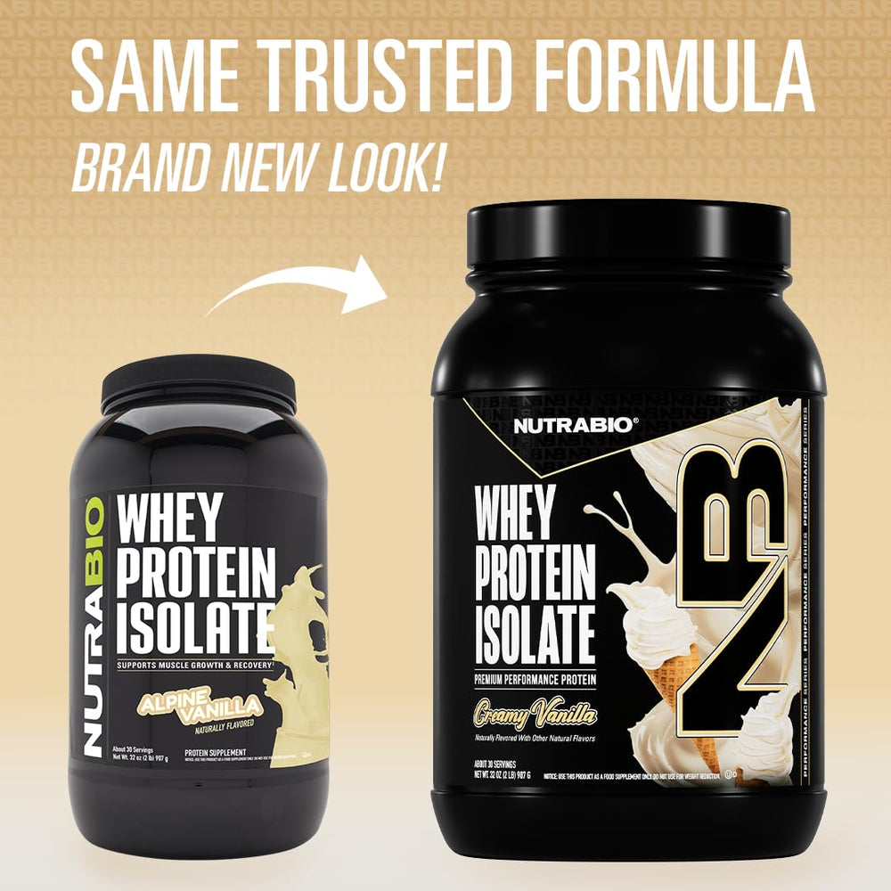 NutraBio whey isolate creamy vanilla scoop shows convenient portion for daily use
