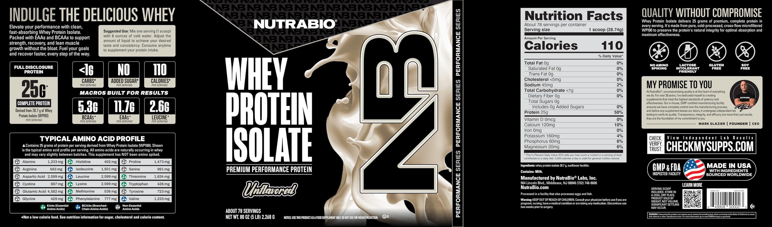 NutraBio whey isolate portion-measure showing precise 25g serving.