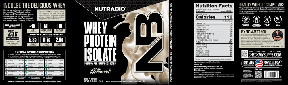 NutraBio whey isolate portion-measure showing precise 25g serving.