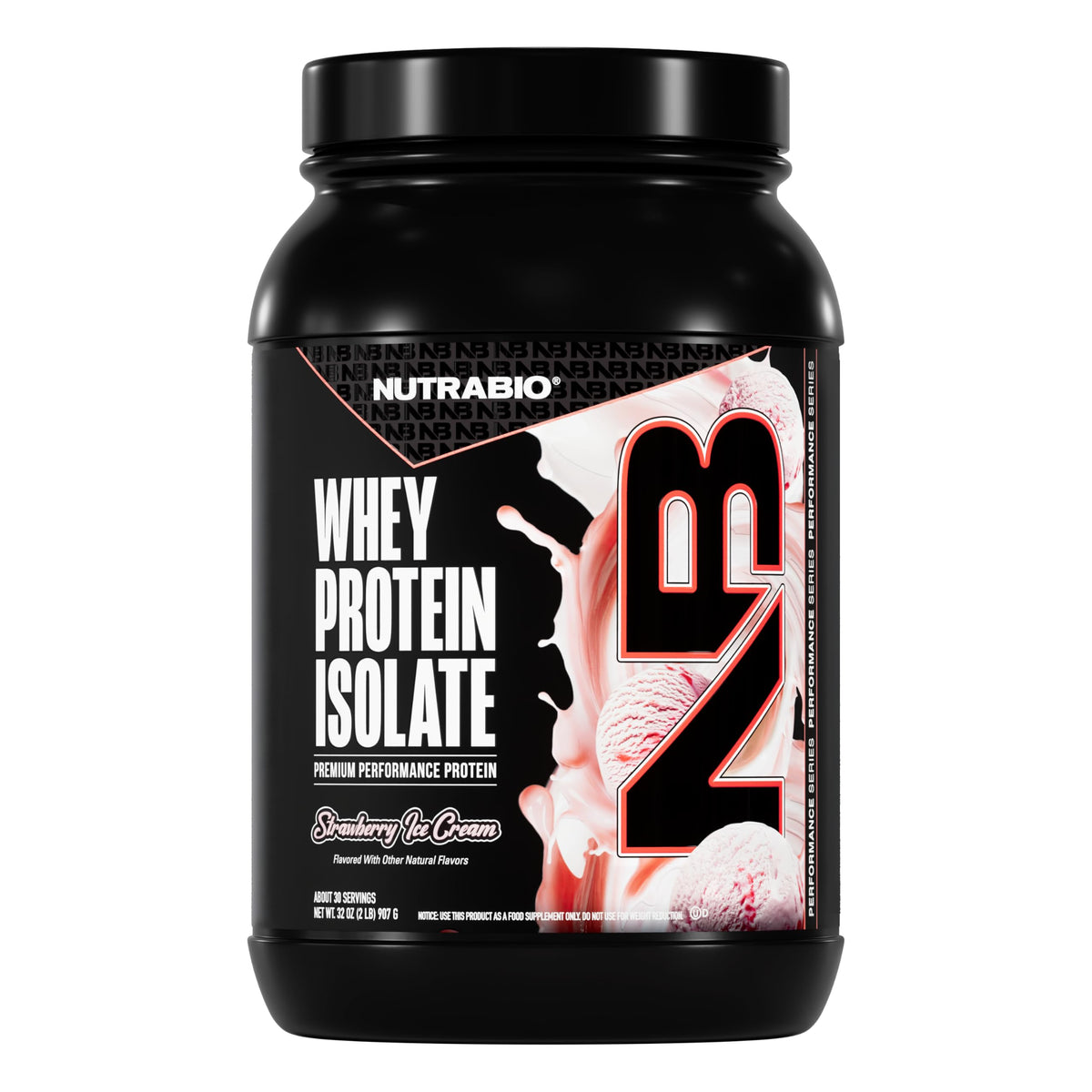 NutraBio Whey Isolate powder in strawberry flavor for convenient daily protein intake