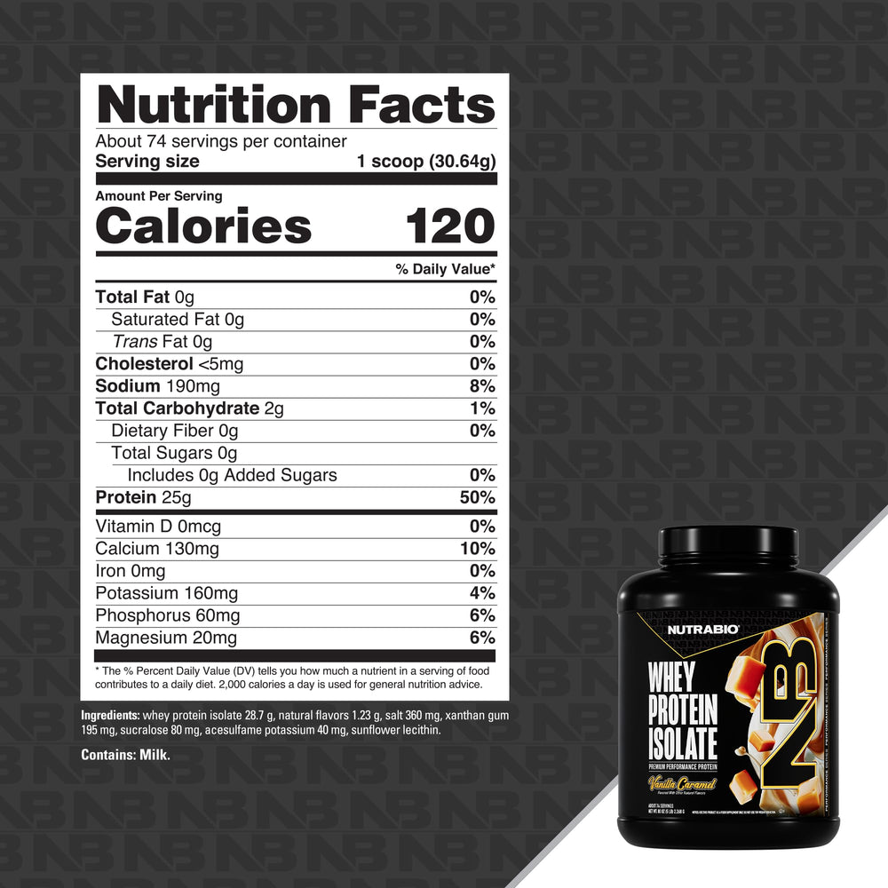 NutraBio Whey Isolate Vanilla Caramel glass with shake ready to drink