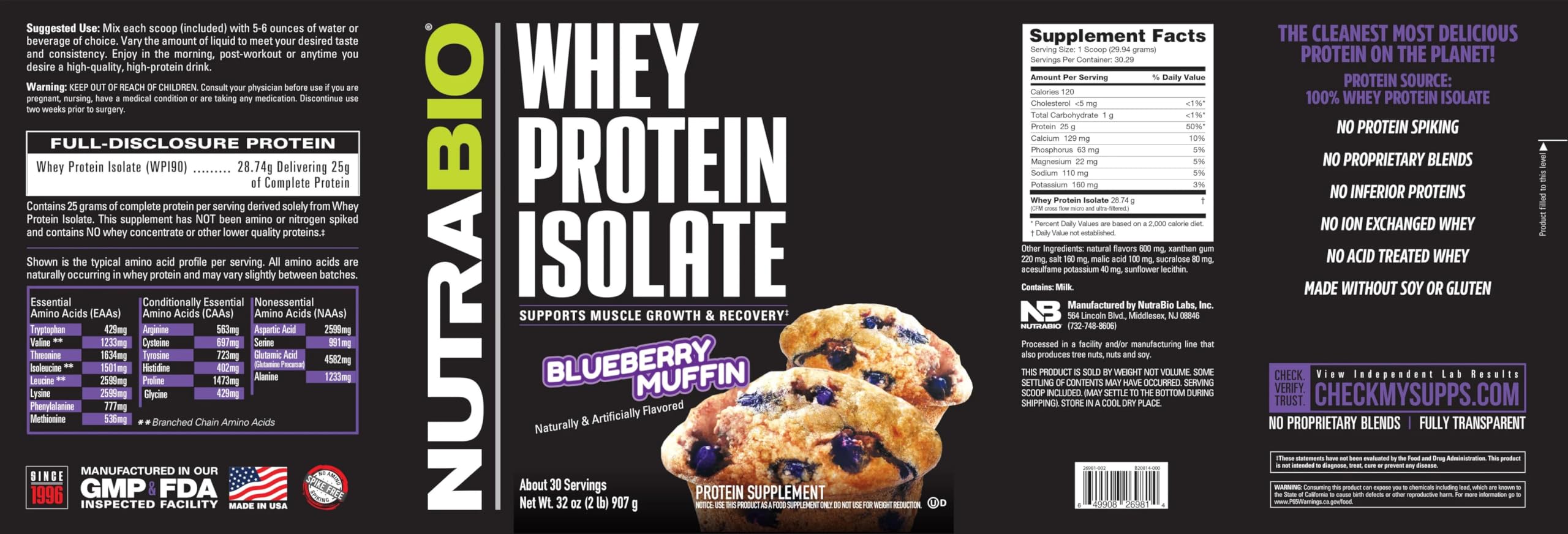 NutraBio whey isolate blueberry muffin bottle pour for convenient refuel.