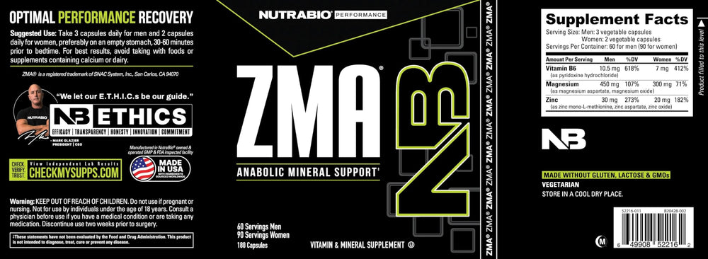 NutraBio ZMA bottle on desk with bright lighting for clarity.