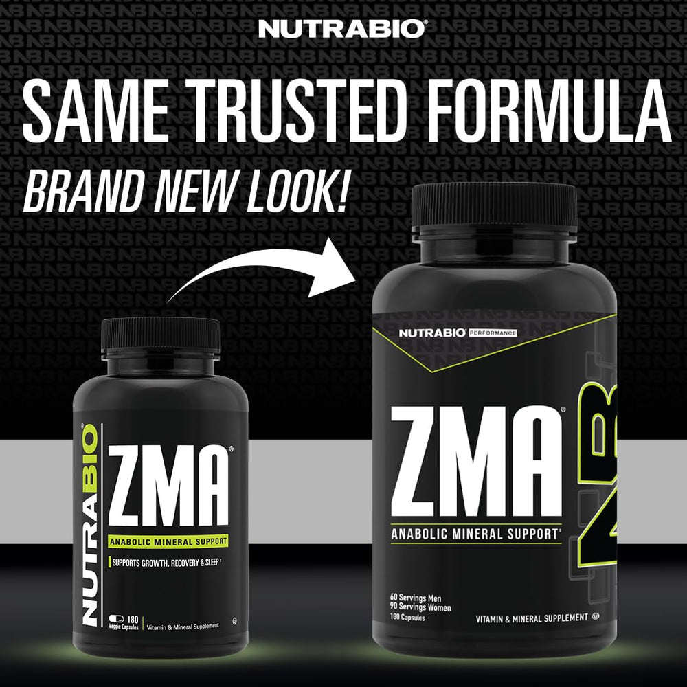 NutraBio ZMA capsules close-up highlighting mineral blend for athletes.