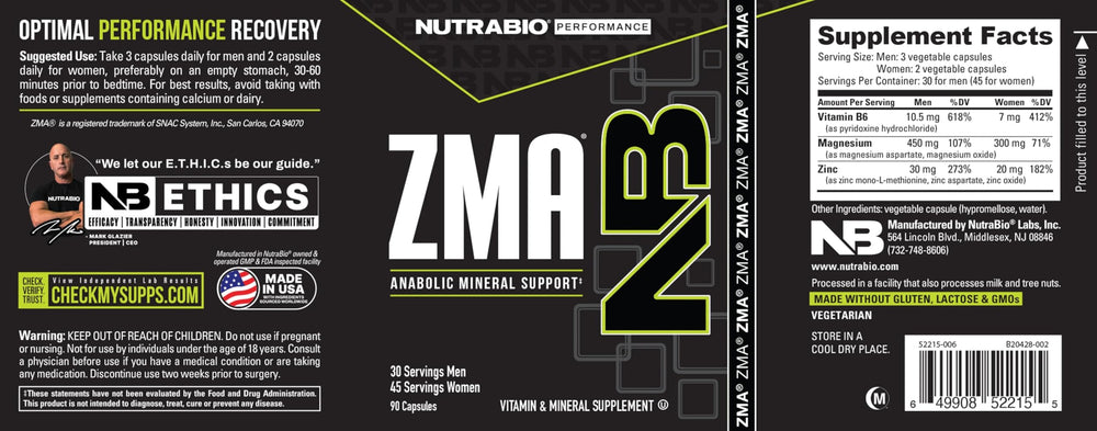 NutraBio ZMA third-party lab-tested badge indicating purity