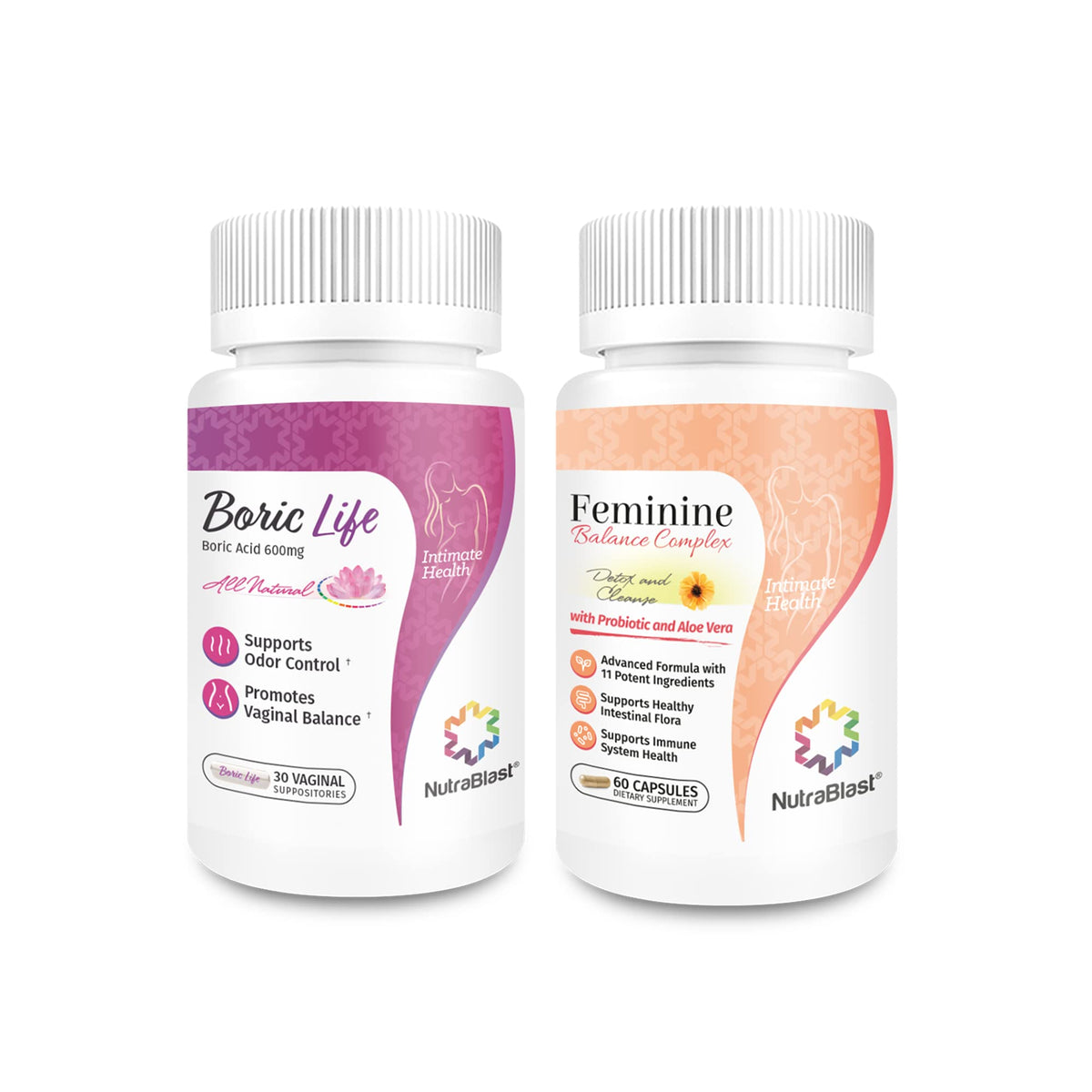 NutraBlast boric acid vaginal suppositories packaging ready for daily use