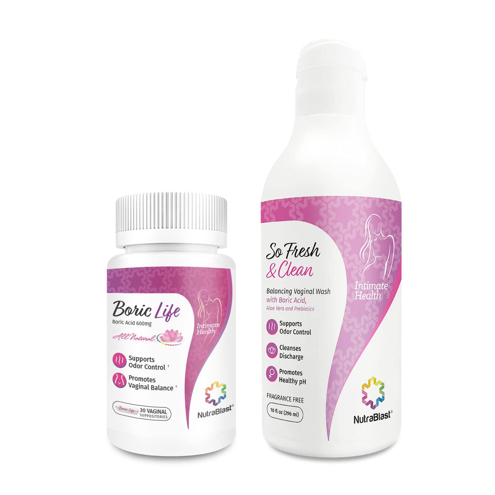 NutraBlast boric acid vaginal suppositories bundle promoting odor control and intimate balance
