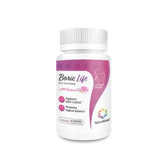 NutraBlast Boric Acid Vaginal Suppositories package with applicator supports intimate balance.