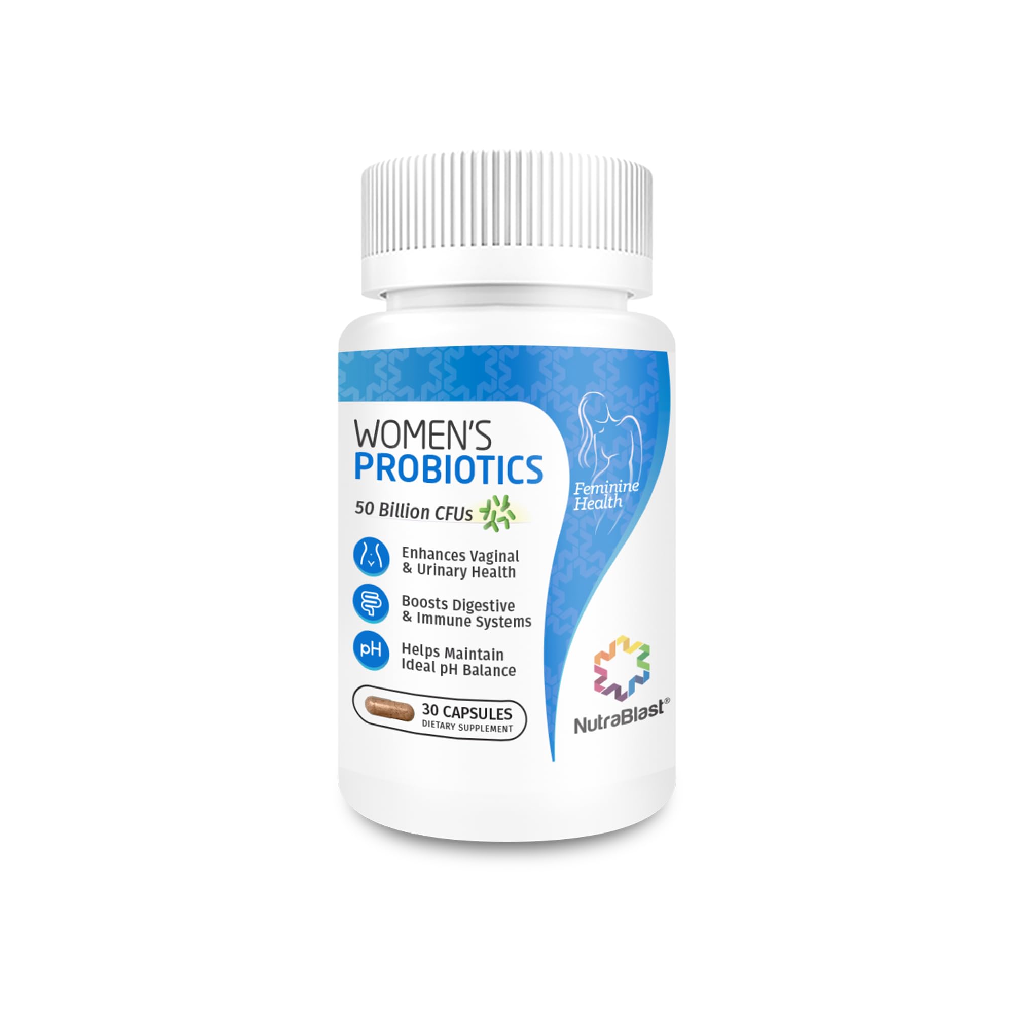 NutraBlast Vaginal Probiotics bottle front view for daily feminine balance.