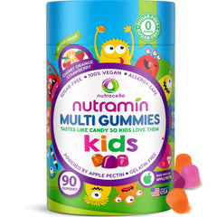 Nutracelle Nutramin bottle front with sugar-free vegan gummies for kids' daily routine