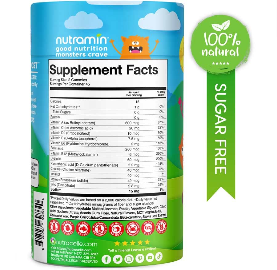 Nutracelle Nutramin strawberry gummies close-up with natural flavor kids enjoy