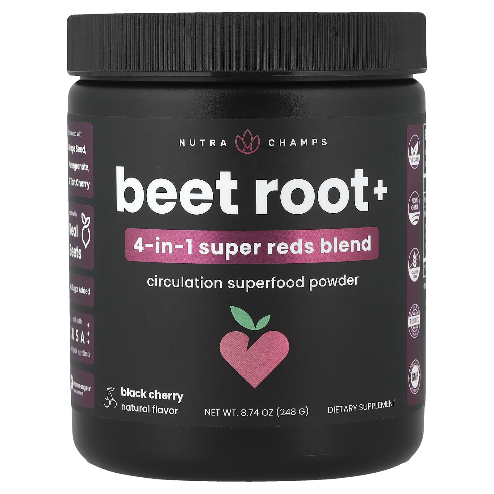 NutraChamps Beet Root Powder bottle for daily circulation support.