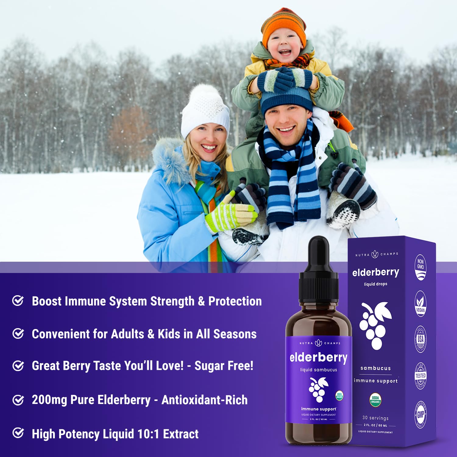 NutraChamps berry-flavored drops offer a refreshing taste for daily use