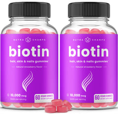 NutraChamps Biotin Gummies 2-pack bottle supports daily hair and nails.