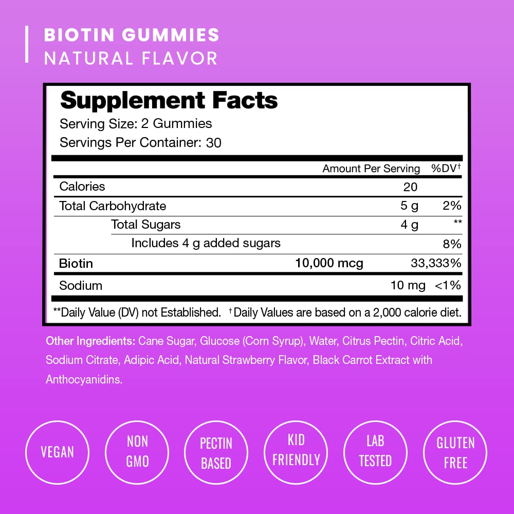 Close-up of NutraChamps Biotin Gummies bottle showcasing vegan supplement for hair health.