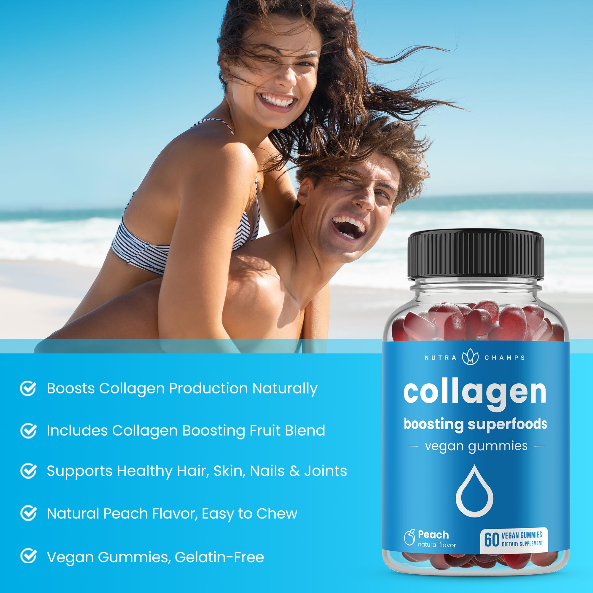 NutraChamps collagen gummies two-per-day serving for easy routine.