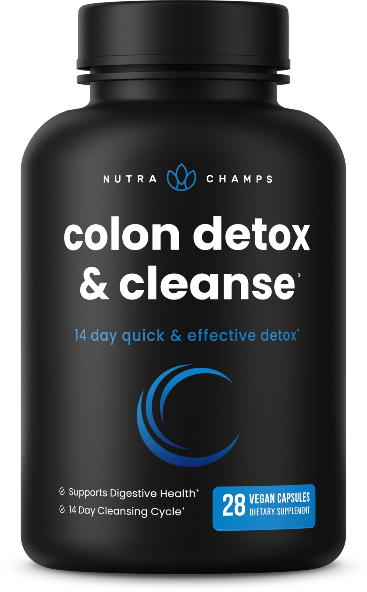 NutraChamps Colon Cleanse bottle showing 14-day supply for gentle detox benefit