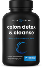 NutraChamps Colon Cleanse bottle showing 14-day supply for gentle detox benefit