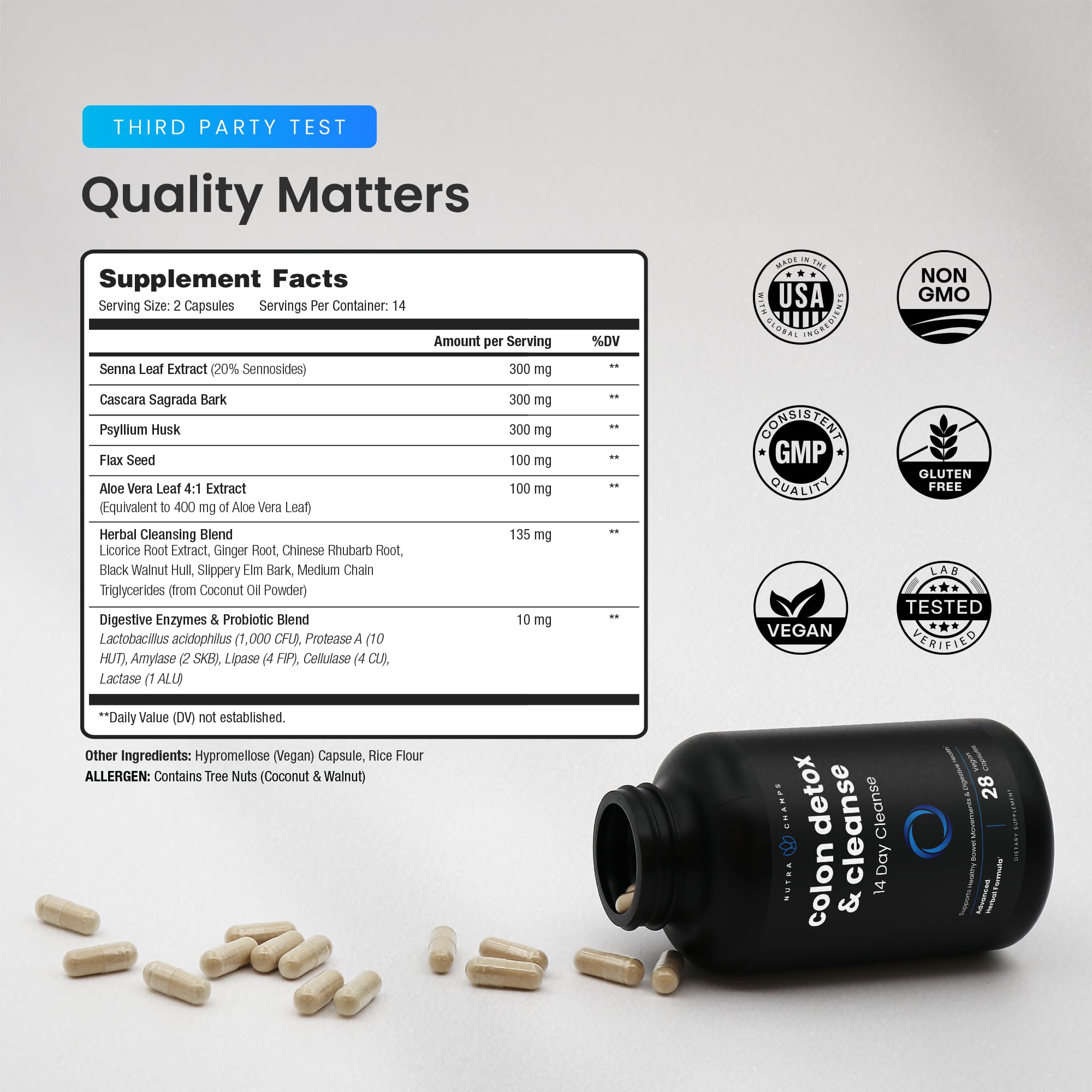 NutraChamps probiotic and enzyme blend label highlighting digestive support