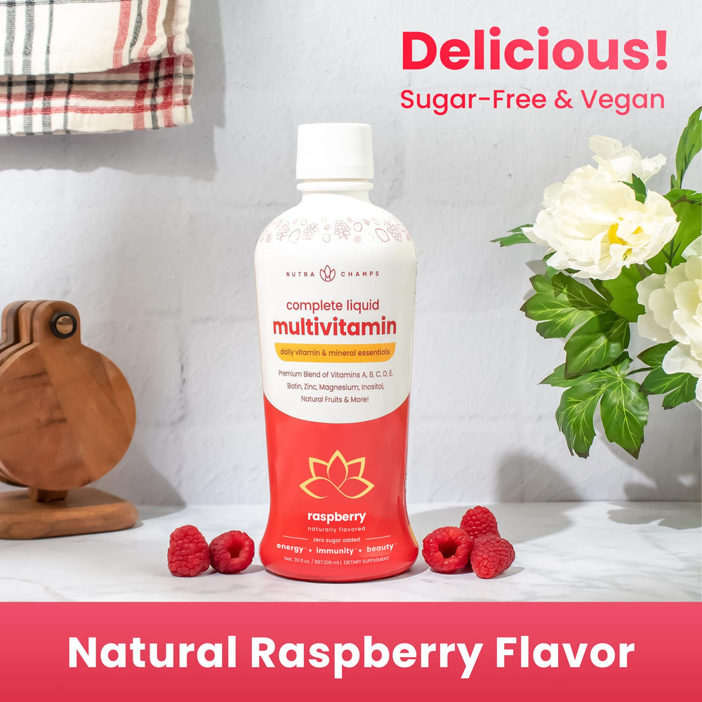 Measuring cup included with NutraChamps liquid multivitamin for easy dosing