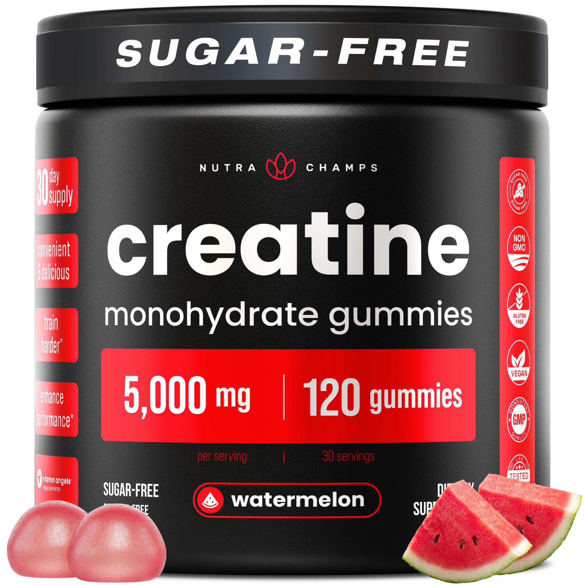 NutraChamps Creatine Gummies jar on shelf for daily energy and recovery.