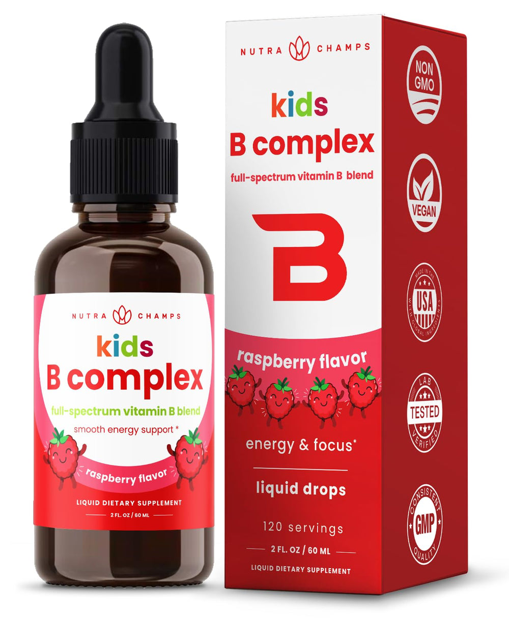 NutraChamps Kids B Complex dropper bottle for easy daily energy support.