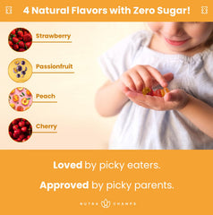 Passionfruit flavor provides a refreshing, sugar-free option in NutraChamps kids vitamins.