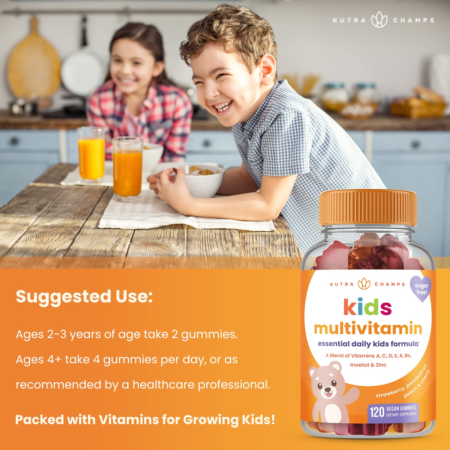Strawberry-flavored NutraChamps gummies offer a tasty way to support daily vitamins.