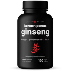 NutraChamps Korean Red Panax Ginseng capsules bottle for steady energy and focus.