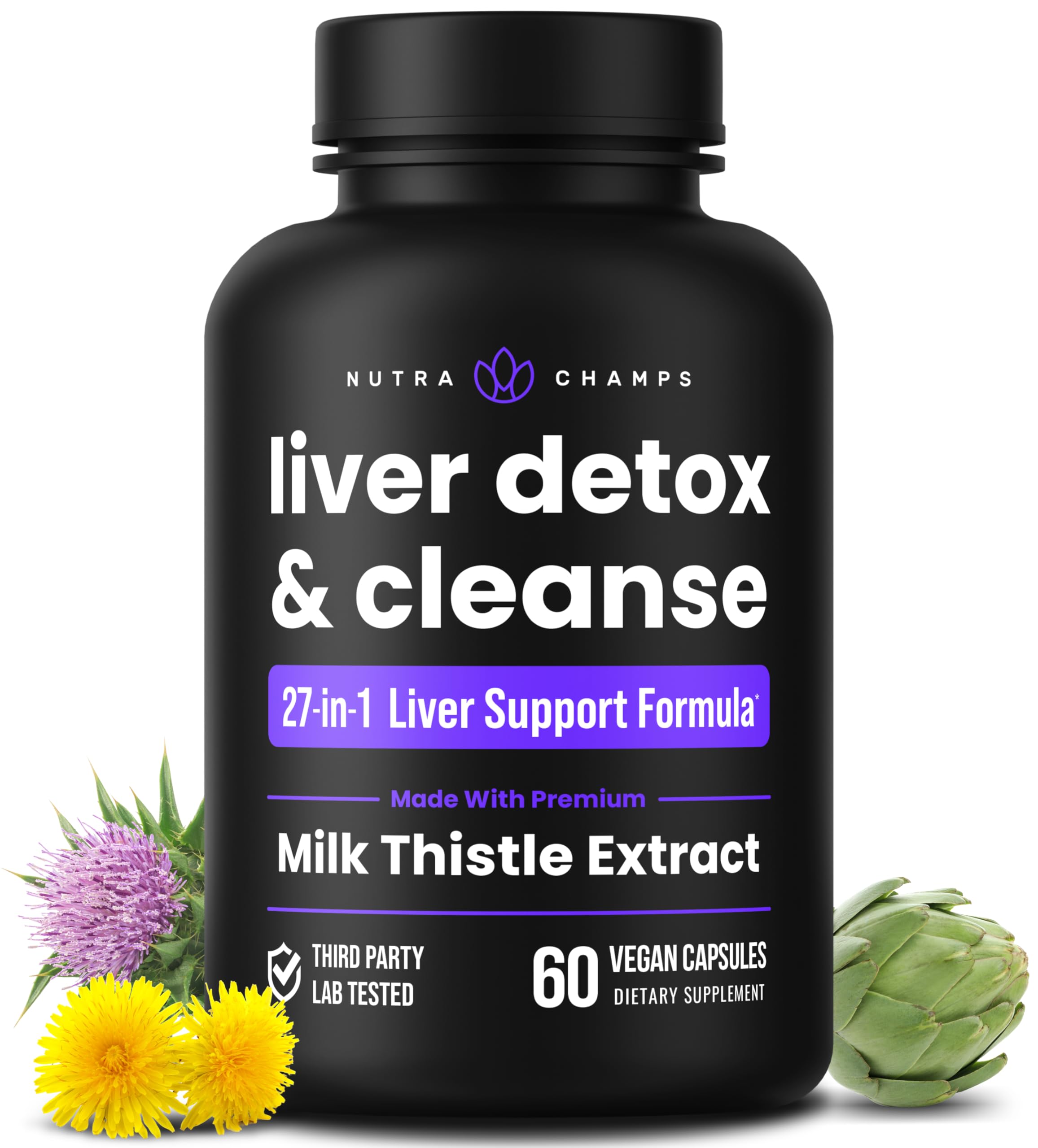 NutraChamps Liver Cleanse bottle shows daily liver support.