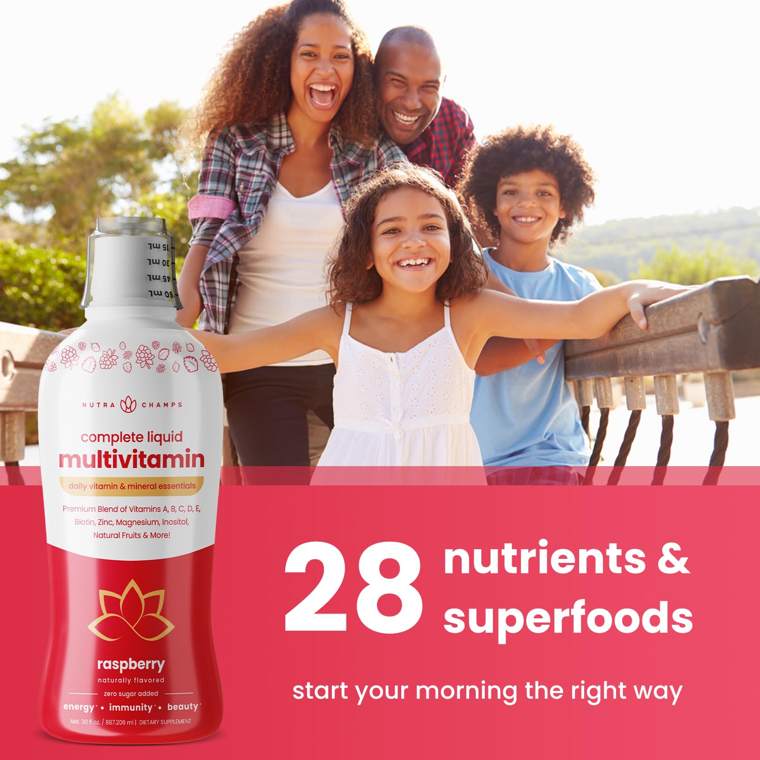 USA-made label visible on NutraChamps liquid vitamin bottle
