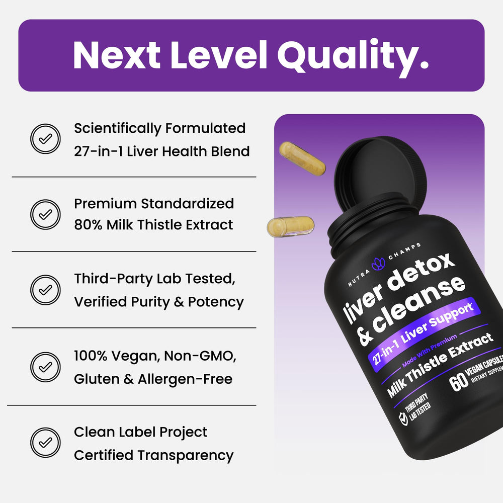 NutraChamps milk thistle silymarin closeup emphasizes potent liver-friendly action.