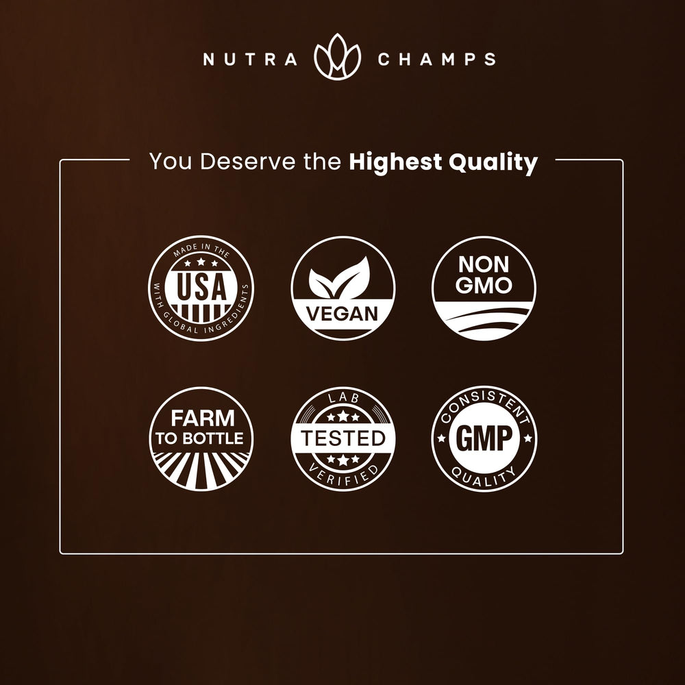 NutraChamps Organic Mushroom Powder packaging box with labeling.