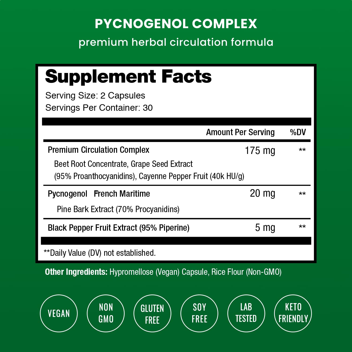 NutraChamps Pycnogenol capsules close-up highlighting premium pine bark extract.